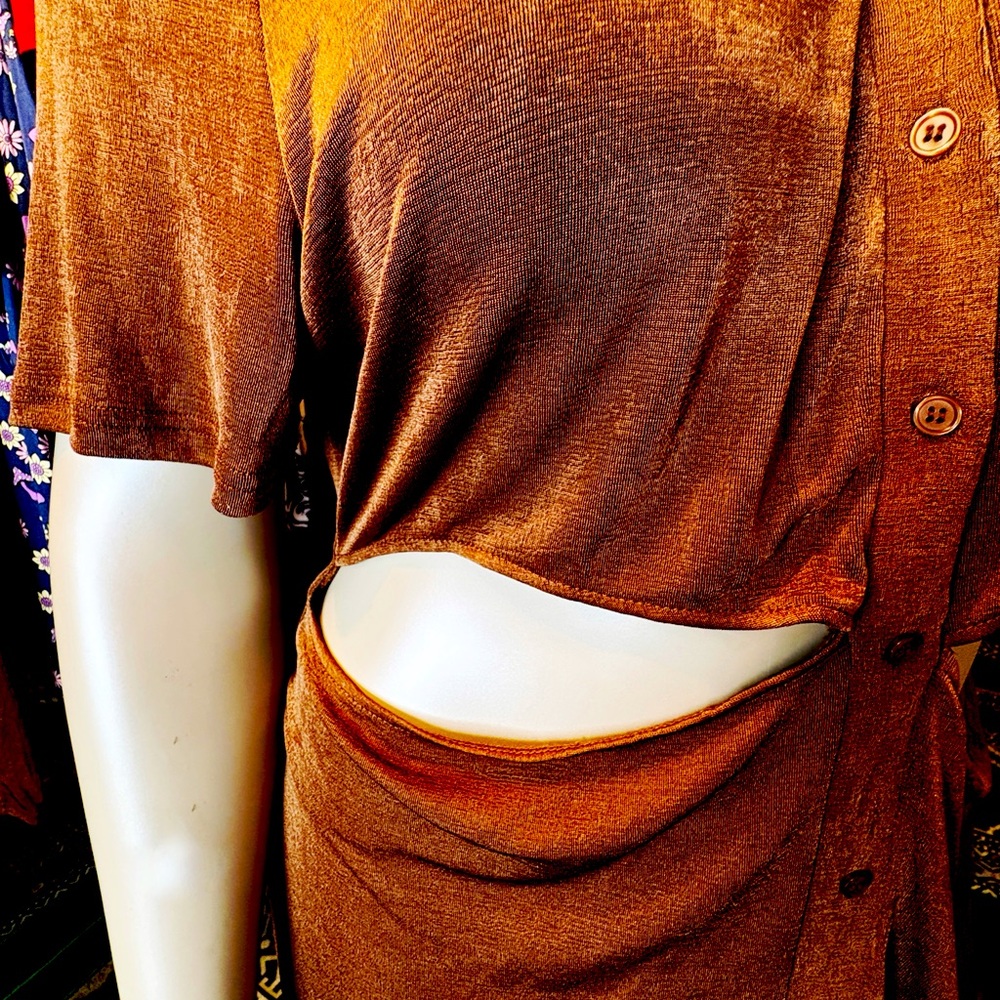 NWT Rue21: Rust Cut-Out Button-Up Dress - Picture 8 of 16